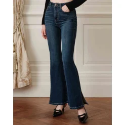 Rocha Roma Side Split Stretch Slim Flare Jeans Blue