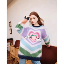 Rocha Roma Striped Rainbow Heart Sweater