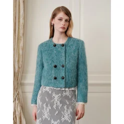 Rocha Roma Tweed Leather Button Down Jacket