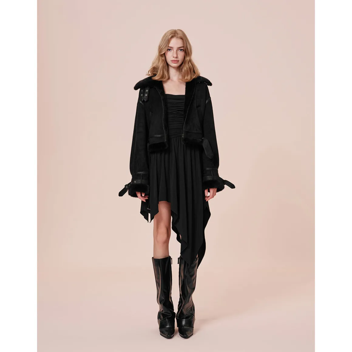 Rocha Roma Vintage Fur Collar Locomotive Jacket Black