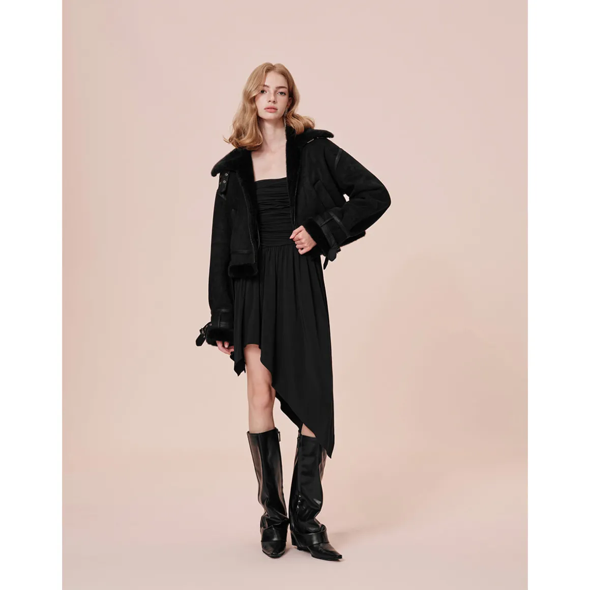 Rocha Roma Vintage Fur Collar Locomotive Jacket Black