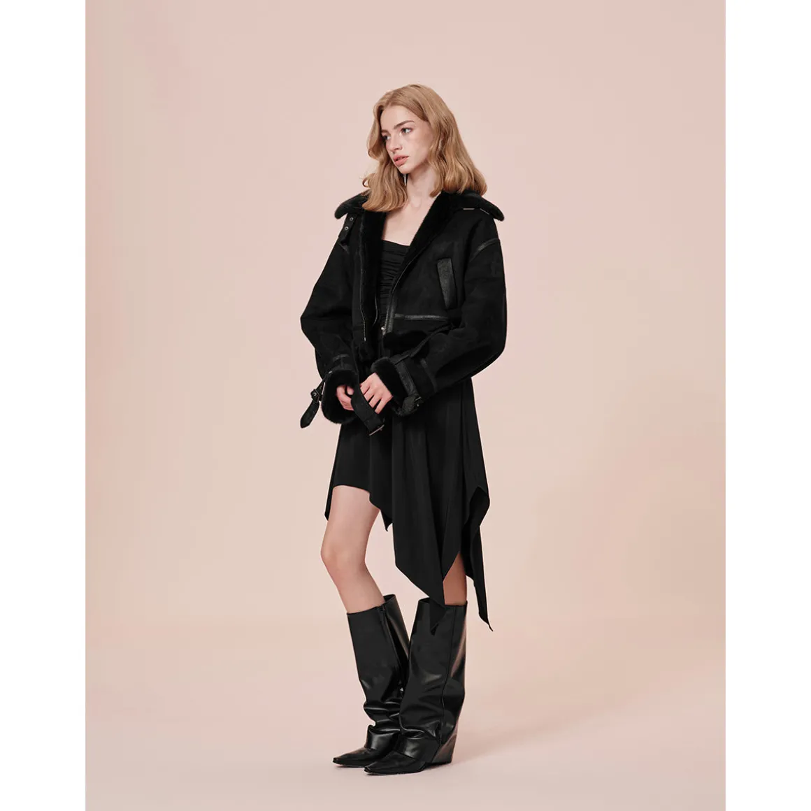 Rocha Roma Vintage Fur Collar Locomotive Jacket Black