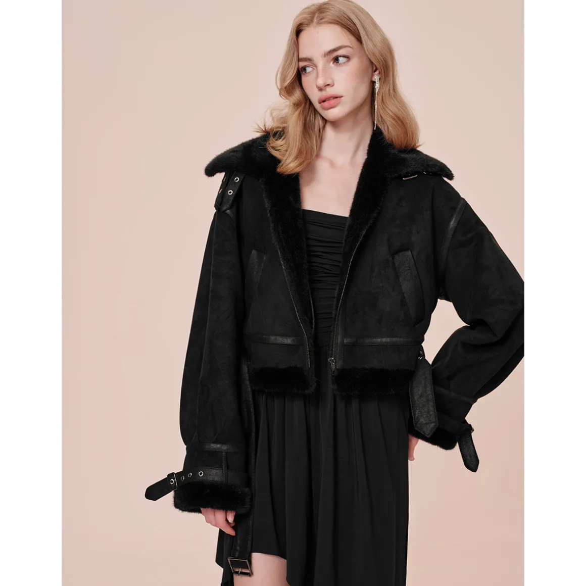 Rocha Roma Vintage Fur Collar Locomotive Jacket Black