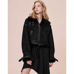Rocha Roma Vintage Fur Collar Locomotive Jacket Black