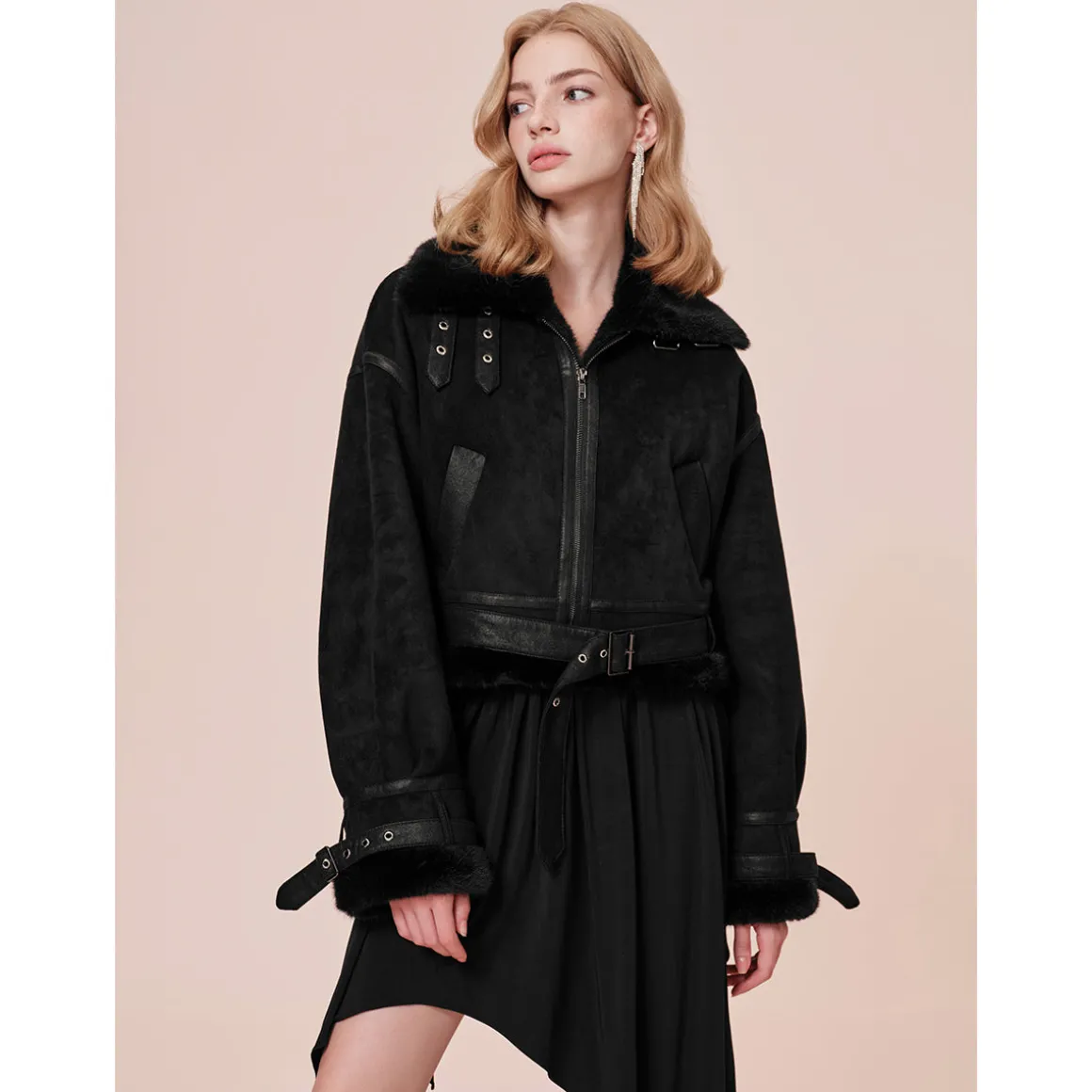 Rocha Roma Vintage Fur Collar Locomotive Jacket Black