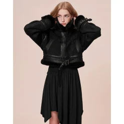 Rocha Roma Vintage Fur Collar Locomotive Jacket Black