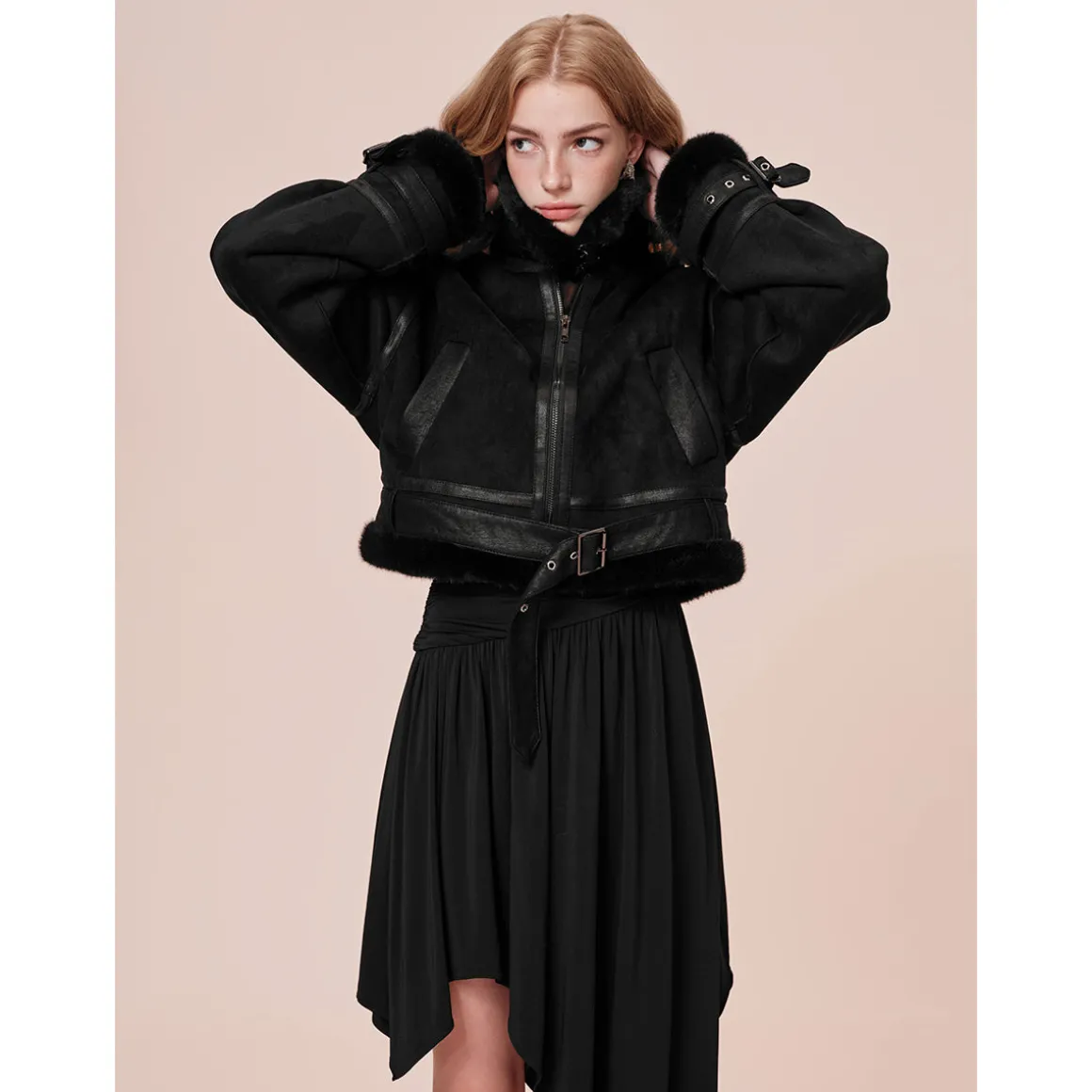 Rocha Roma Vintage Fur Collar Locomotive Jacket Black