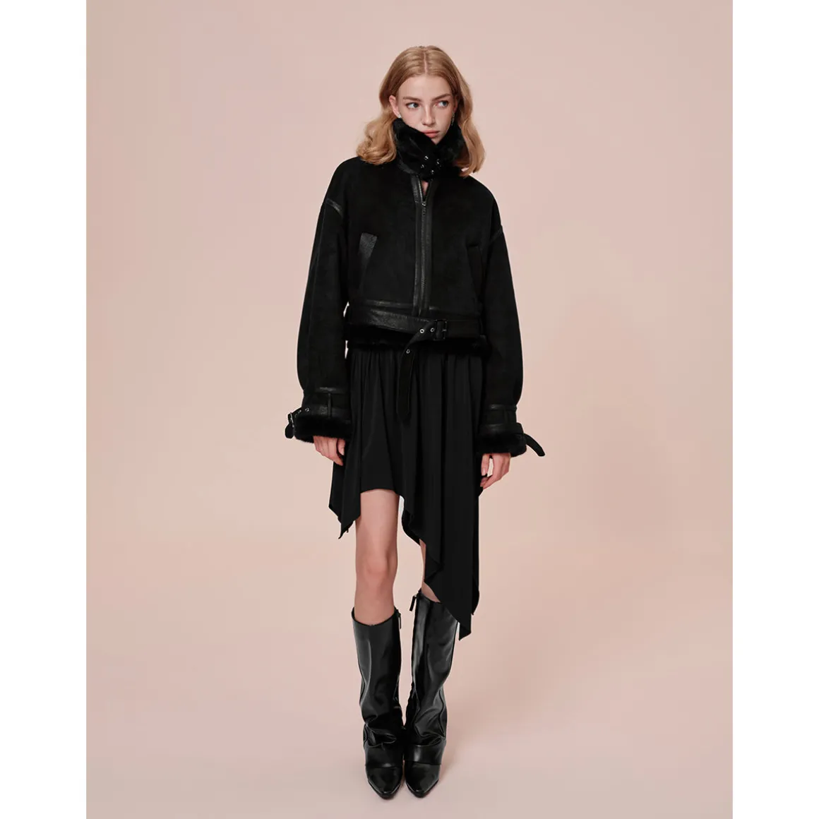 Rocha Roma Vintage Fur Collar Locomotive Jacket Black