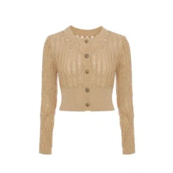 Rocha Roma Wasteland Punk Hollow Knitted Cardigan Khaki