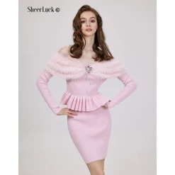 Sheer Luck Alba Metal Logo Knit Skirt Pink