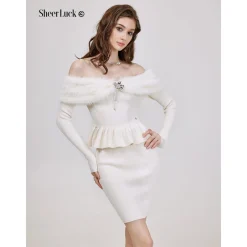 Sheer Luck Alba Metal Logo Knit Skirt White