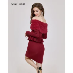 Sheer Luck Alba Metal Logo Knit Skirt Red