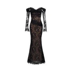 Sheer Luck Ariel Lace Fishbone Flare Dress Black