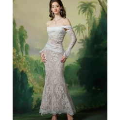 Sheer Luck Ariel Lace Fishbone Flare Dress White