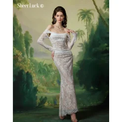 Sheer Luck Ariel Lace Fishbone Flare Dress White