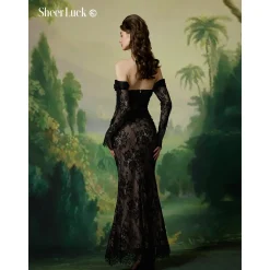 Sheer Luck Ariel Lace Fishbone Flare Dress Black