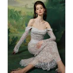 Sheer Luck Ariel Lace Fishbone Flare Dress White