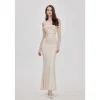 Sheer Luck Ariel Off-Shoulder Fishtail Mesh Dress Cream