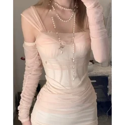 Sheer Luck Ariel Off-Shoulder Fishtail Mesh Dress Cream