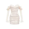 Sheer Luck Belle Lace Satin Stretch Dress White