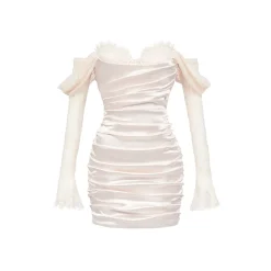 Sheer Luck Belle Lace Satin Stretch Dress White