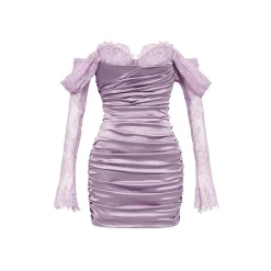 Sheer Luck Belle Lace Satin Stretch Dress Purple