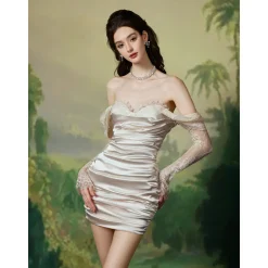 Sheer Luck Belle Lace Satin Stretch Dress White