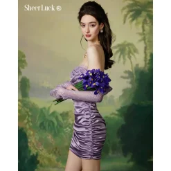 Sheer Luck Belle Lace Satin Stretch Dress Purple