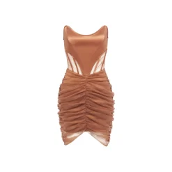 Sheer Luck Cyndi Bud Hollow Cutting Tube Dress Caramel