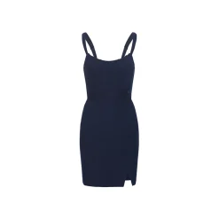 Sheer Luck Fish-Bone Split Cutting Slim Dress Navy