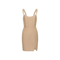 Sheer Luck Fish-Bone Split Cutting Slim Dress Khaki