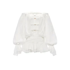Sheer Luck Gauze Off Shoulder Puff Tube Dress White