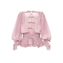 Sheer Luck Gauze Off Shoulder Puff Tube Dress Pink