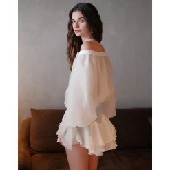 Sheer Luck Gauze Off Shoulder Puff Tube Dress White