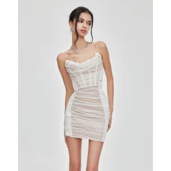 Sheer Luck Kali Mesh Pleated Tube Dress White