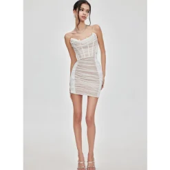 Sheer Luck Kali Mesh Pleated Tube Dress White