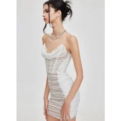 Sheer Luck Kali Mesh Pleated Tube Dress White