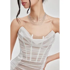 Sheer Luck Kali Mesh Pleated Tube Dress White