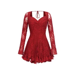 Sheer Luck Laura French Lace Waist-In Dress Red