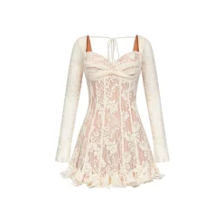 Sheer Luck Laura French Lace Waist-In Dress White