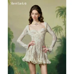 Sheer Luck Laura French Lace Waist-In Dress White