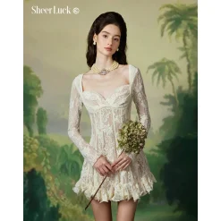 Sheer Luck Laura French Lace Waist-In Dress White