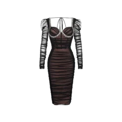Sheer Luck Marisa Rhinestone Mesh Dress Black