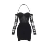 Sheer Luck Mesh Fish-Bone Wrap Sling Dress Black