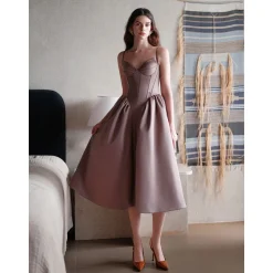 Sheer Luck Mirri French Clipping Satin Sling Dress Brown