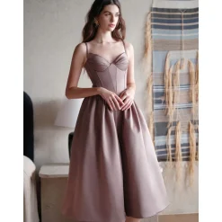 Sheer Luck Mirri French Clipping Satin Sling Dress Brown