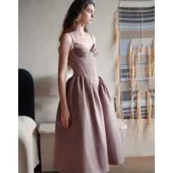 Sheer Luck Mirri French Clipping Satin Sling Dress Brown