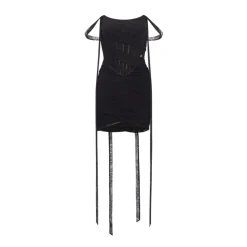 Sheer Luck Nyree Gauze Ribbon Off Shoulder Dress Black