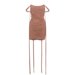 Sheer Luck Nyree Gauze Ribbon Off Shoulder Dress Caramel