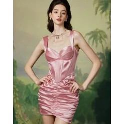 Sheer Luck Siena Fishbone Sling Dress Pink